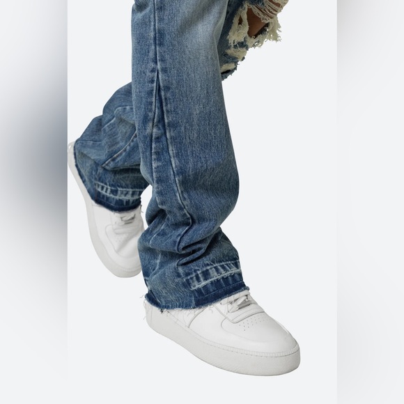 MNML Flare Blue Denim Jeans Distressed - Picture 12 of 13